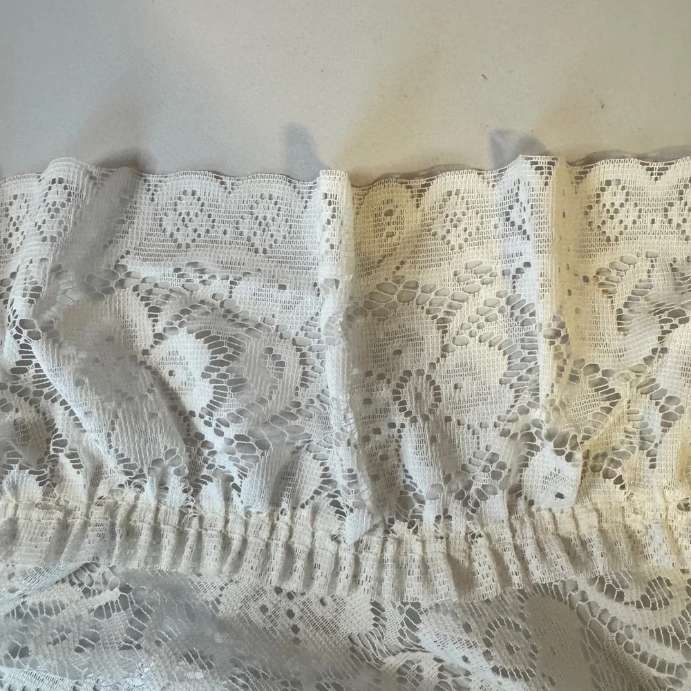 Vintage Floral Lace Ruffle Curtain Panels White 37x62 Rod Pocket Set of 2
